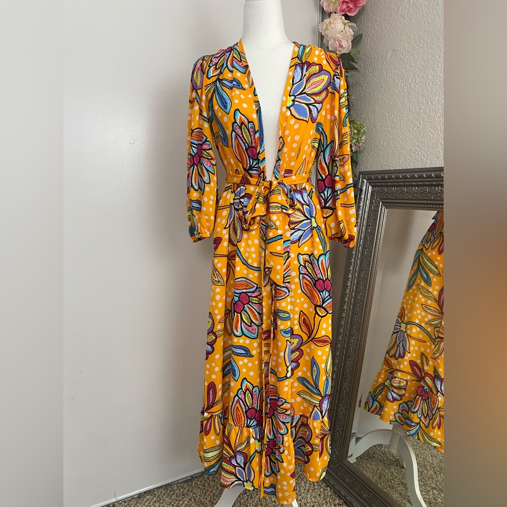 NWT Tabitha Brown x Target Orange Floral Print Long Duster Size XS Kimono Dress - Picture 1 of 15